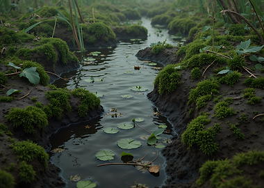 Misty Mossy Stream in Forest