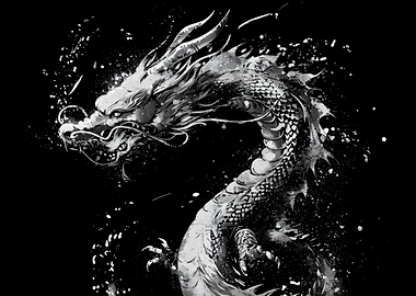 Black and White Ink Dragon