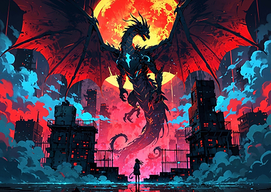 Dragon Overlooking a Ruined City