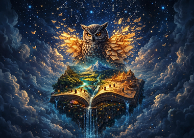 Magical Owl and Floating Fantasy Book