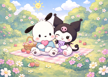 Pochacco and Kuromi Picnic Illustration