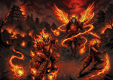Fiery Samurai and Oni Warriors