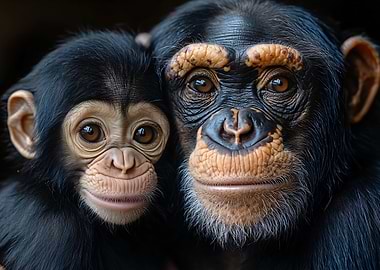 Close-up Portrait of Chimpanzee Mother and Baby