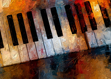 Abstract Oil Painting of Piano Keys