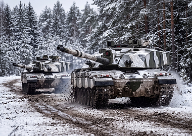 Challenger 2 Tanks in Winter Forest