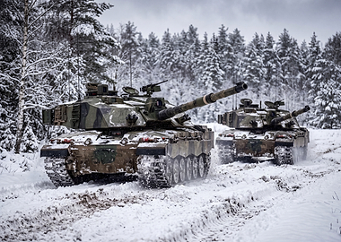 Challenger 2 Tanks in Winter Forest