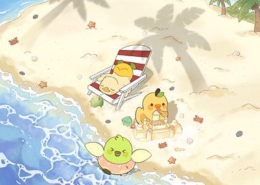 Cute Cartoon Characters Enjoying Beach Day