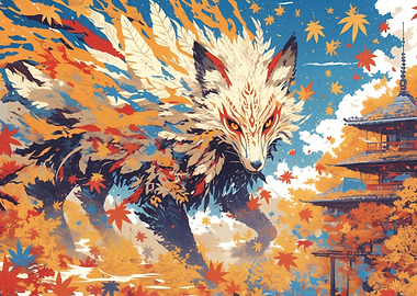 Mythical Kitsune Fox in Autumn