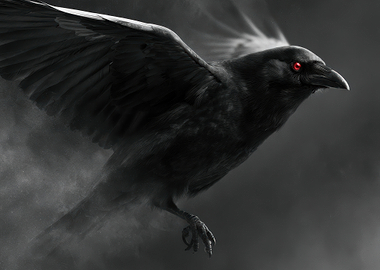 Dark Raven with Glowing Red Eyes