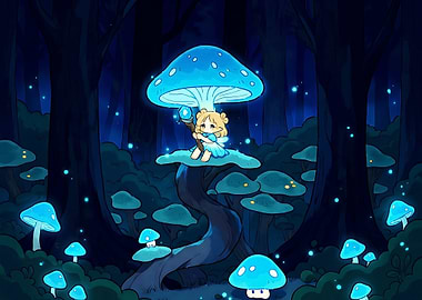 Cute Fairy in Glowing Mushroom Forest