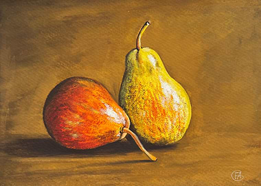 Still Life Painting of Two Pears