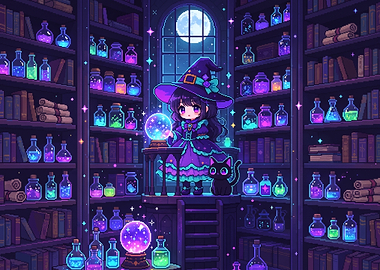 Chibi Witch in Magical Library