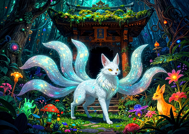 Mystical Nine-Tailed Fox in Enchanted Forest