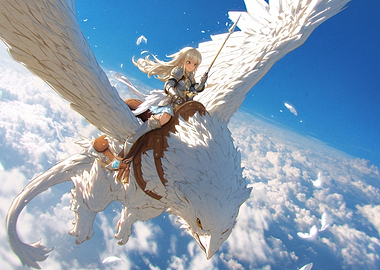 Anime Knight Riding White Griffin