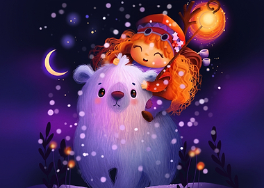 Girl Riding a Magical Polar Bear