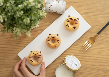 Cute Cat-Shaped Glazed Donuts