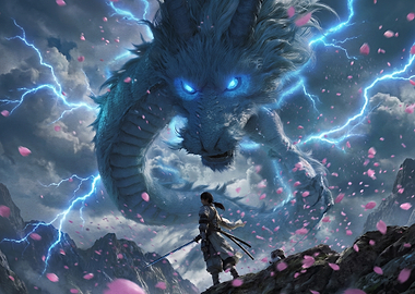 Samurai Facing a Storm Dragon