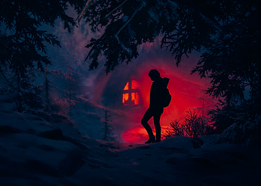 Silhouette in a Snowy Forest