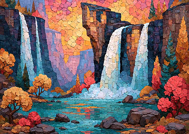 Mosaic Waterfall Landscape Art