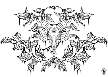 Ram Skull and Foliage Ornament