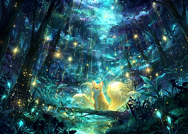 Magical Nine-Tailed Fox in Enchanted Forest