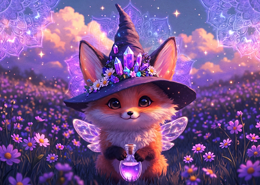 Cute Fairy Fox Wizard in Flowers