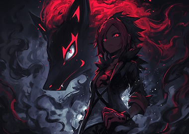 Anime Girl with Dark Wolf Spirit