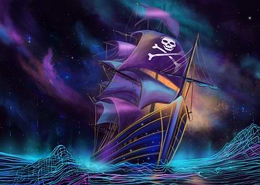 Corsair | Neon Pirate Ship in Cosmic Sea