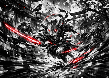 Samurai Mouse Warrior Battle Scene