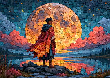 Mosaic Warrior Watching the Moon