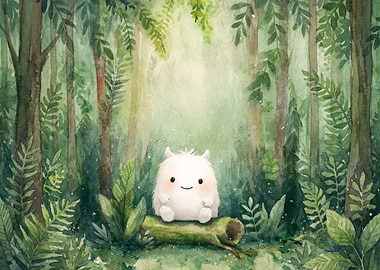Cute White Creature in Forest