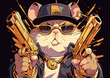 Gangster Hamster with Gold Pistols