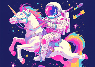 Astronaut Riding a Rainbow Unicorn