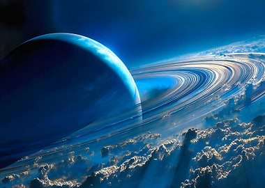Blue Ringed Planet in Space
