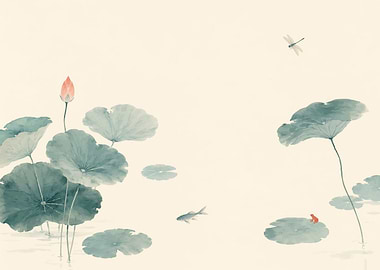 Minimalist Lotus Pond Watercolor Art