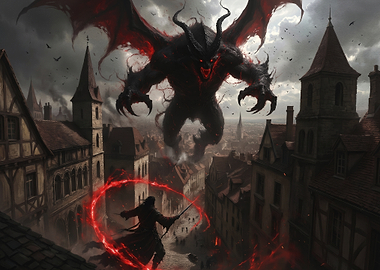 Demon Confrontation in Medieval City