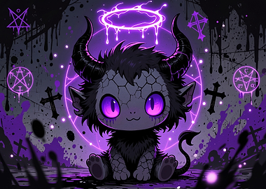 Cute Chibi Demon with Purple Halo