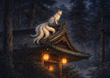 Nine-Tailed Fox on Japanese Temple