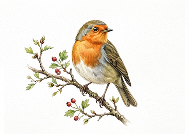 European Robin on Hawthorn Branch