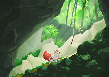 Small White Creature in Forest Cave