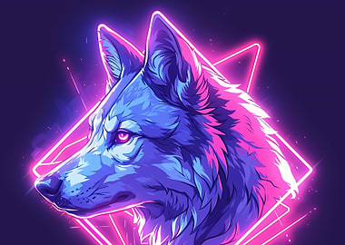 Neon Cyberpunk Wolf Portrait