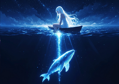 Anime Girl and Glowing Whale