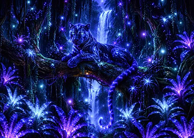 Glowing Cosmic Panther in Enchanted Forest