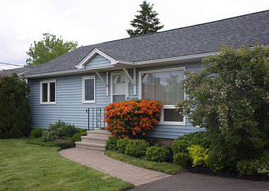 Charming Blue House with Orange Azaleas