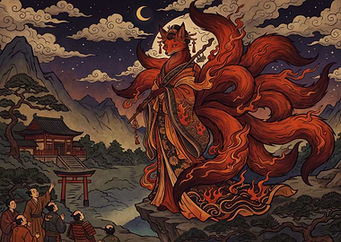 Nine-Tailed Kitsune Goddess Illustration