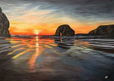 Sunset at Ballybunion over Coastal Sea Arch