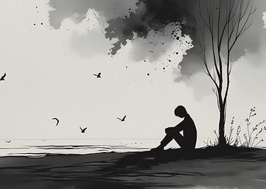 Pisces Zodiac Sign – Solitude Ink Art Print