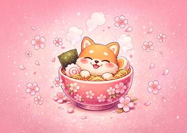 Cute Shiba Inu in Ramen Bowl