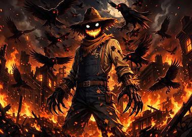 Evil Scarecrow in Burning City
