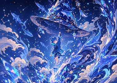 Anime Boy with Cosmic Shark Hat